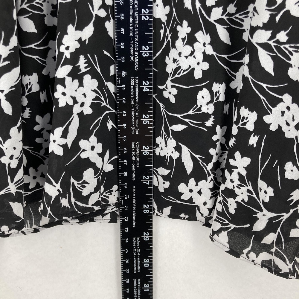 Lauren Ralph Lauren Blouse Womens 2X Black White Floral Pleated Long Sleeve - Picture 9 of 14